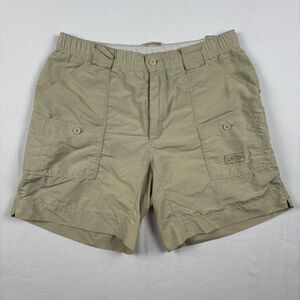 AFTCO Shorts Mens 32 Beige Fishing Cargo Nylon Elastic Waist Quick Dry Pockets